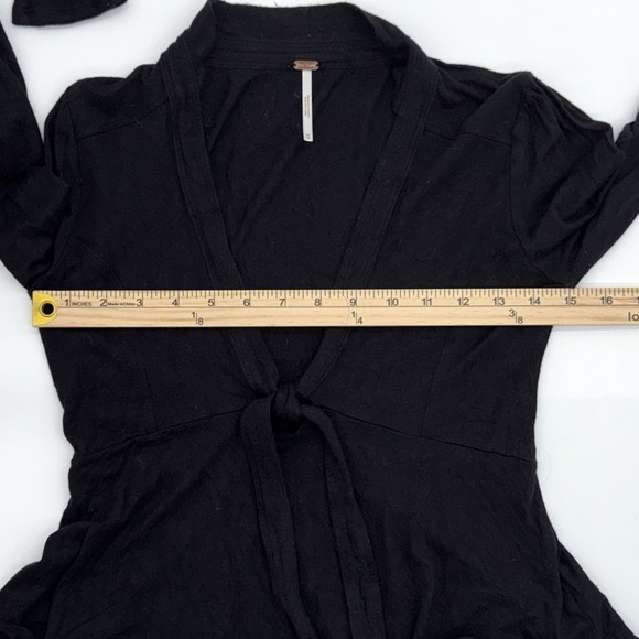 Free People Black Tie Front Peplum Top Women's XS Boho Shirt Long Sleeve Fairy - Picture 3 of 7